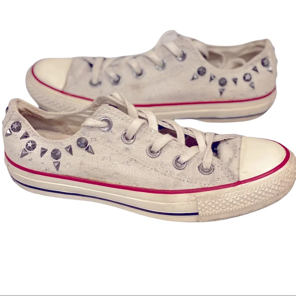 Converse Chuck Taylor OX Metal Studded Low Top Sneakers White Silver Biker Punk
